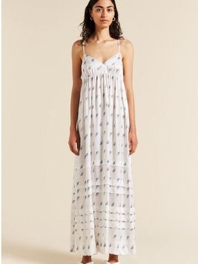 Lee Mathews Greta Pleated Slip Maxi Dress Venice Blue Size 3